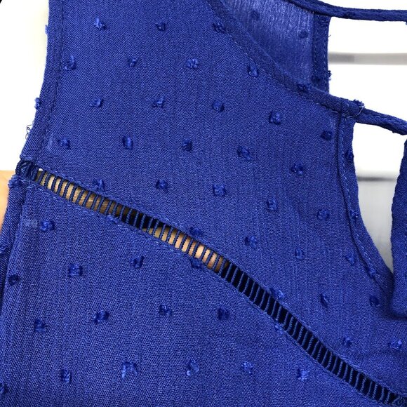 Umgee royal blue textured dot detail flowy ruffle tank top crochet hem SP - Picture 12 of 14